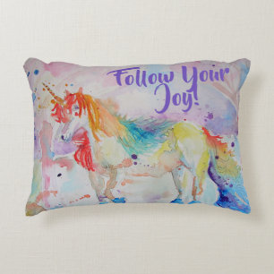 Coussin aquarelle licorne arc-en-ciel