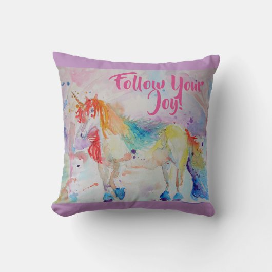 Coussin aquarelle licorne arc-en-ciel (Recto)
