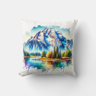 Coussin Aquarelle lumineuse Grand Teton National Park Wyom