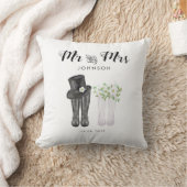 Coussin Aquarelle M & Mme avec chapeau, fleurs et bottes (Couverture)