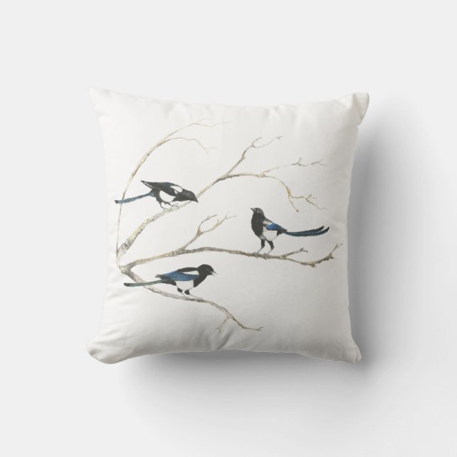 Coussin Aquarelle Magpie Oiseau Famille Animal (Recto)