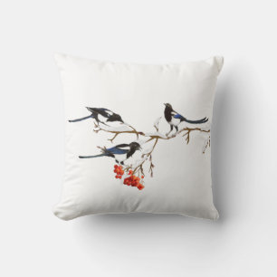 Coussin Aquarelle Magpie Oiseaux Nature Art