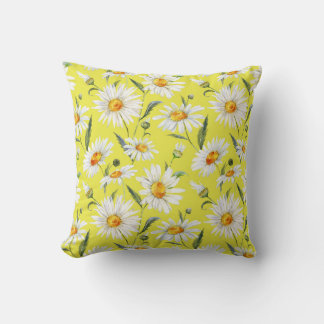 Coussin Aquarelle marguerite, motif jaune transparent.