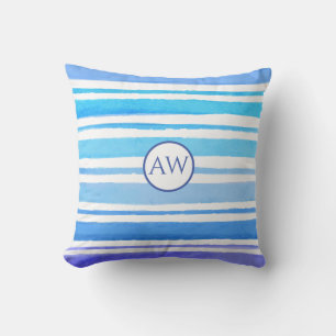 Coussin Aquarelle marine Bleu de la mer Monogramme