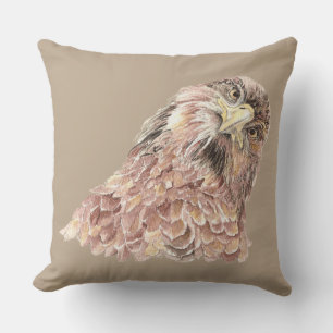 Coussin Aquarelle mignonne Curious Hawk Vous regardant Ois