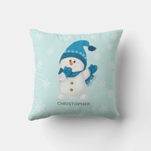 Coussin Aquarelle mignonne Petit Snowman Beanie Bébé Bleu (Verso)