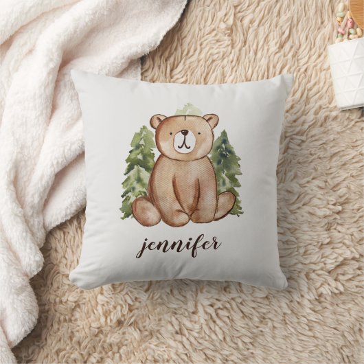 Coussin Aquarelle mignonne Style Bois Ours Nom du texte (Couverture)