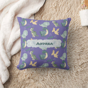 Coussin Aquarelle mignonne sur Cloud Dinosaur violet clair