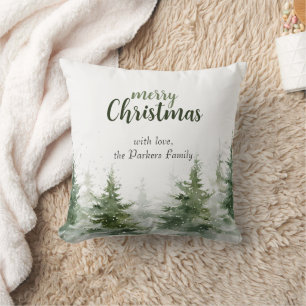 Coussin Aquarelle minimaliste de Noël Neige À feuillage pe
