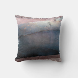 Coussin Aquarelle Moderne Bleu & Rose Or Glam Rose Pâle