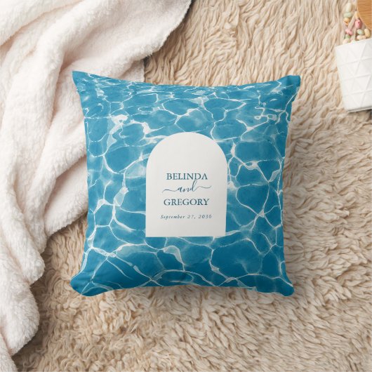 Coussin Aquarelle moderne Blue Ocean Beach Mariage (Couverture)