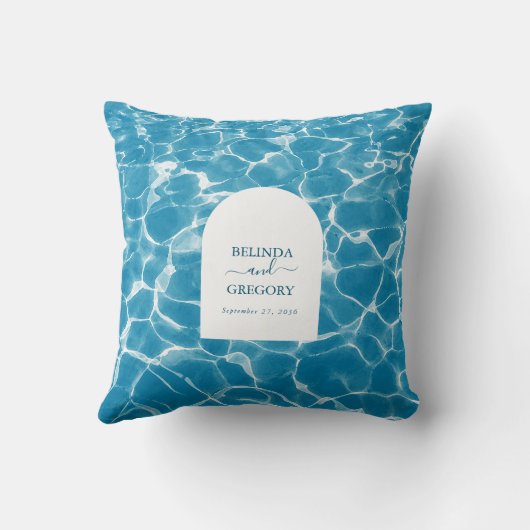 Coussin Aquarelle moderne Blue Ocean Beach Mariage (Verso)