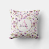 Coussin Aquarelle moderne Floral Monogrammé Fille Blanc (Verso)