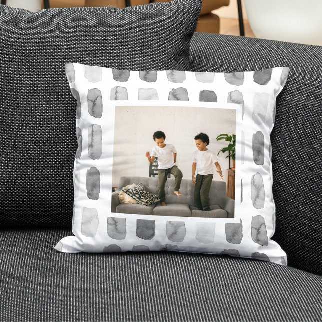 Coussin Aquarelle moderne Gris | Photo (Créateur téléchargé)