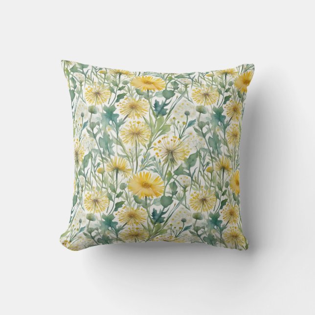 Coussin Aquarelle moderne Jaune Dandelions Motif Floral (Recto)