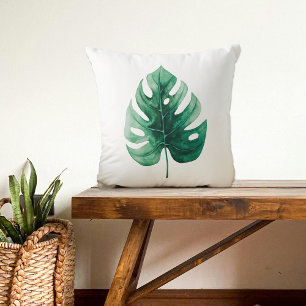 Coussin Aquarelle moderne Tropical Green Monstera Feuille