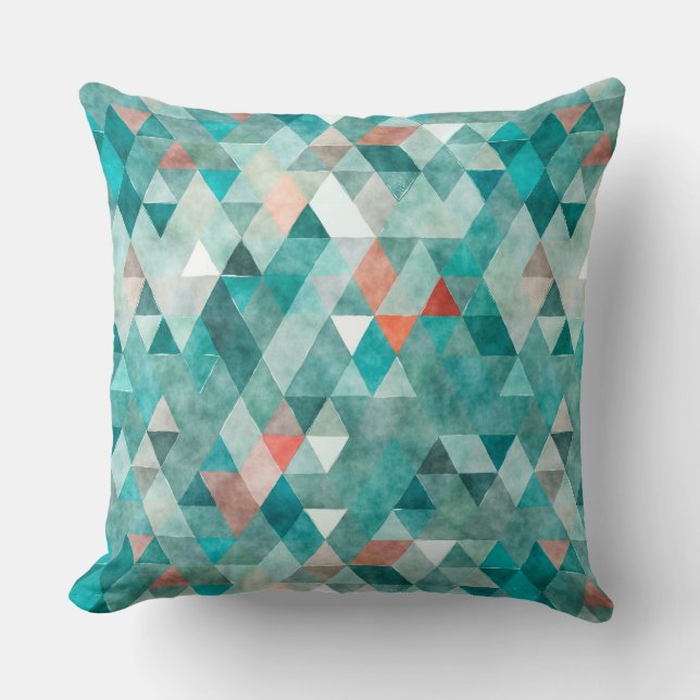 Coussin Aquarelle moderne Turquoise Coral Triangle Motif (Recto)