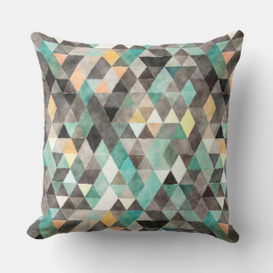 Coussin Aquarelle moderne Turquoise gris or triangle Motif