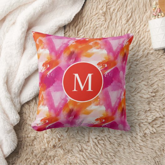 Coussin Aquarelle Monogram Orange Rose Abstrait (Couverture)
