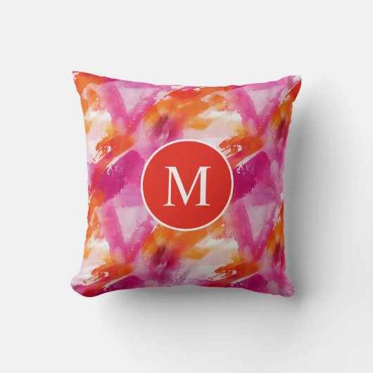Coussin Aquarelle Monogram Rose Orange Abstrait (Recto)