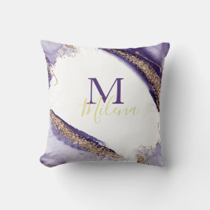 Coussin Aquarelle Monogram violet doré moderne