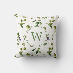 Coussin Aquarelle Monogramme d'olives organiques