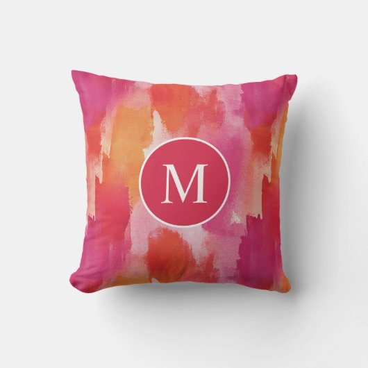 Coussin Aquarelle Monogramme Rose Orange Abstrait (Recto)