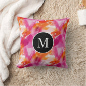 Coussin Aquarelle Monogramme Rose Orange Abstrait (Couverture)
