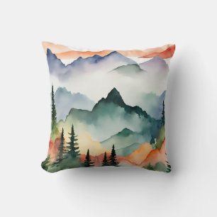 Coussin Aquarelle Montagnes Arbres Automne
