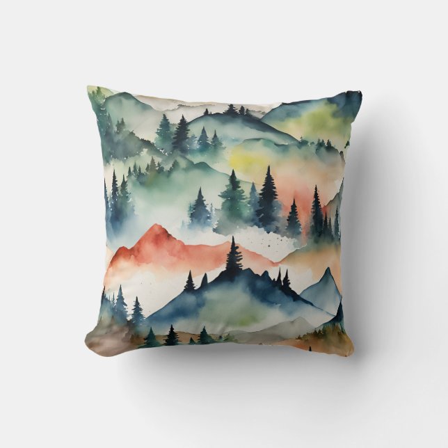 Coussin Aquarelle Montagnes Nature Arbres Automne Automne (Recto)