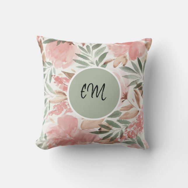 Coussin Aquarelle Motif Floral Monogramme (Recto)