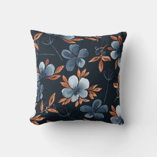 Coussin Aquarelle motif floral transparent avec indigo flo