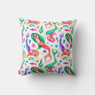 Coussin Aquarelle motif sans soudure avec sirènes, coquill