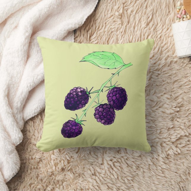 Coussin Aquarelle Mûre Noire Botanique (Couverture)