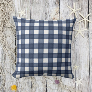 Coussin Aquarelle Navy Blue Farmhouse Plaid