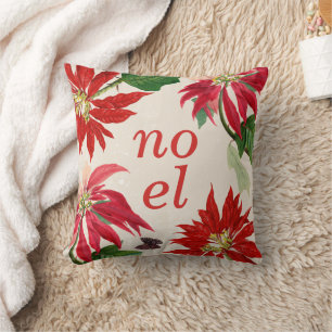 Coussin Aquarelle Noel Festif Poinsettia Floral