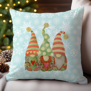 Coussin Aquarelle Noël Snowflakes Gnome Trio