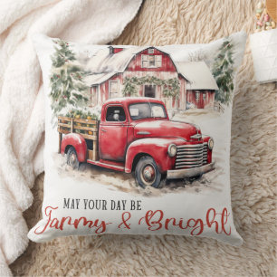 Coussin Aquarelle Noël Vintage Camion et grange