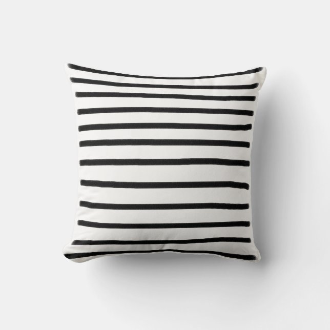 Coussin Aquarelle noir et blanc Lignes tracées à la main (Recto)