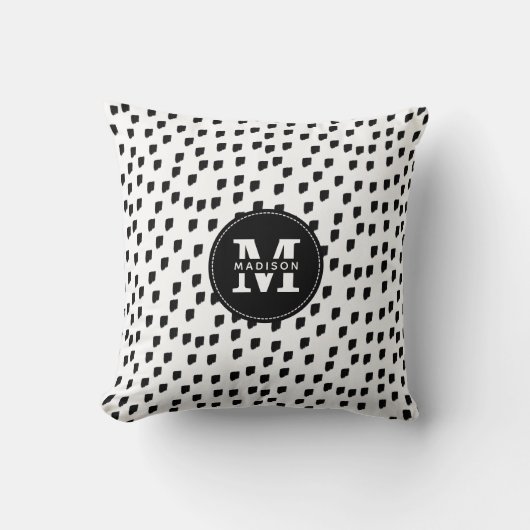 Coussin Aquarelle noire et blanche Pinceau Monogramme (Recto)