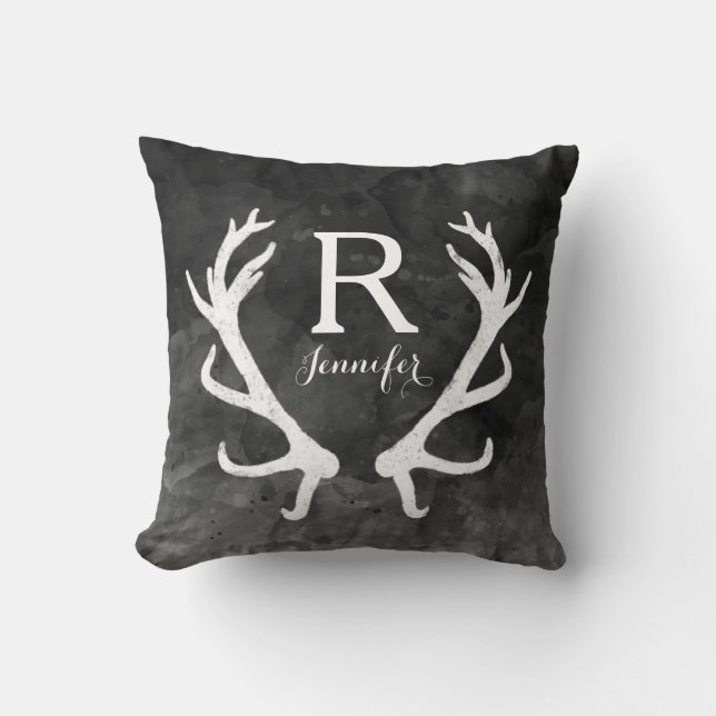 Coussin Aquarelle noire et monogramme rustique (Recto)