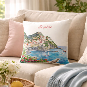Coussin Aquarelle Nom Côte Amalfitaine Italienne