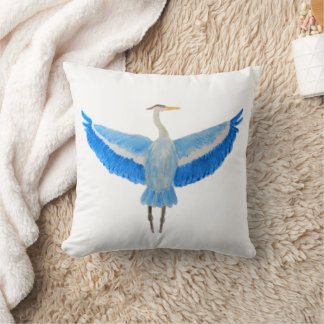 Coussin Aquarelle Oiseau Grand Héron Bleu