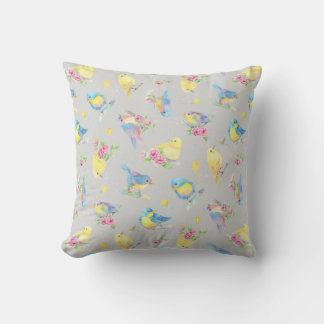 Coussin Aquarelle Oiseaux et fleurs Motif dessiné à la mai