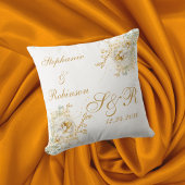Coussin Aquarelle or blanc Floral Mariage Monogramme