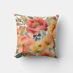 Coussin Aquarelle Orange Jaune Pêche Wild Roses Floral