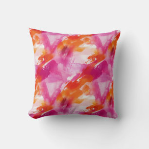 Coussin Aquarelle Orange Rose Abstrait