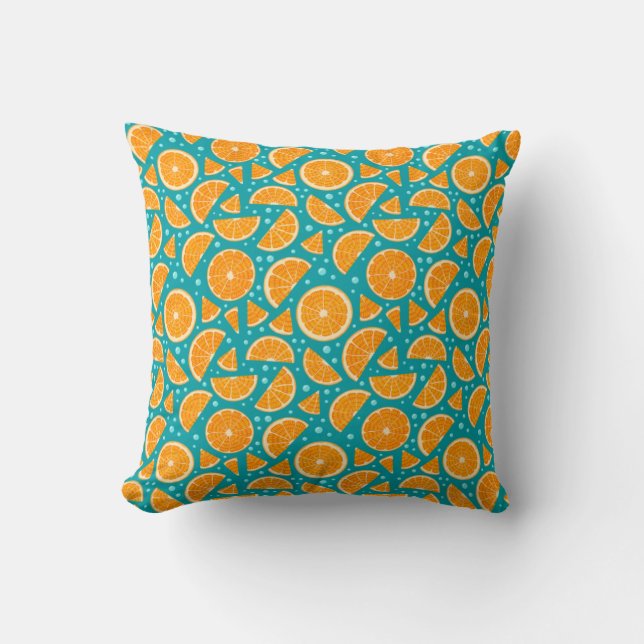 Coussin Aquarelle Oranges Moderne Bleu (Recto)