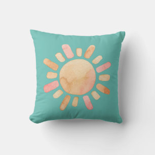 Coussin Aquarelle Oreillère solaire turquoise