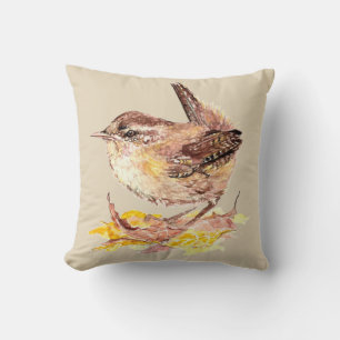 Coussin Aquarelle originale Bird Mignonne Maison Wren